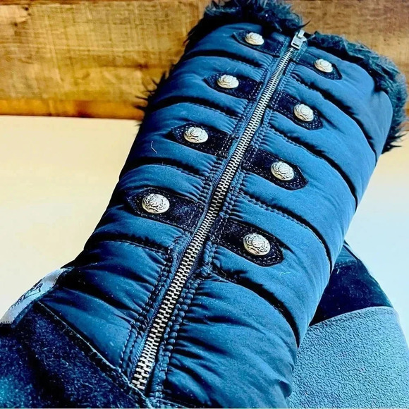 Juicy Couture Everest Quilted Nylon Suede FauxFur Knee High Tall Wedge Boots - Picture 11 of 13